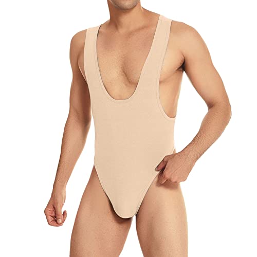 String Body Herren Erotik Wäsche Einteiler Unterhemd Stringbody Herrenbody Business Tanktop Männerbody Einteiler Bodysuit Reizunterwäsche Männer Sexy Unterwäsche Beige M von Generic