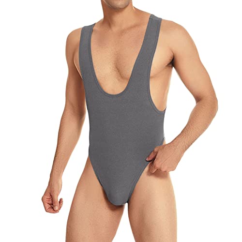 String Body Herren Erotik Wäsche Einteiler Unterhemd Stringbody Herrenbody Business Tanktop Männerbody Einteiler Bodysuit Reizunterwäsche Männer Sexy Unterwäsche Grey L von Generic