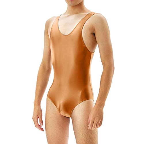 String Body Herren Wetlook Erotik Wäsche Einteiler Unterhemd Stringbody Herrenbody Business Tanktop Männerbody Einteiler Bodysuit Kaffee XL von Generic