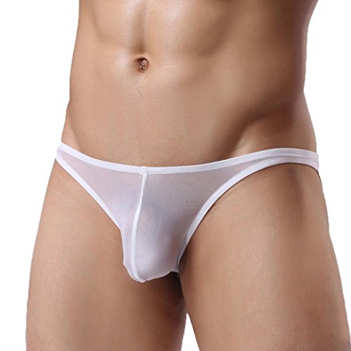 String Herren Netz Unterhose Mesh Unterwäsche Männer Tanga Durchsichtige Slips Sexy Transparente Reizunterwäsche Bequeme Weiche Tangaslip Party Clubwear Weiß L von Generic