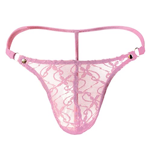 String Herren Netz Unterwäsche Mesh Unterwäsche Männer Tanga Durchsichtige Slips Transparente Sexy Gay Unterwäsche Bequeme Weiche Tangaslip Party Clubwear Rosa XL von Generic