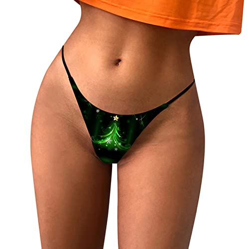 String Tanga Damen Niedrige Taille Lustige Drucke Spaghetti Strap Atmungsaktive Glatte Satin Nahtlos Angenehme Passform Sexy Unterhosen Reizwäsche Weihnachten Halloween Thema Schwarz-A M von Generic