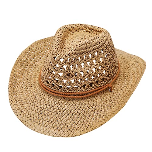 Strohhut Cowboyhut Handstricken 2023 Herbst Winter Western Cowgirl Hut Strohhut Aushöhlen Panama Hut Outdoor Strandparty Im Freien Frauen Männer von Generic