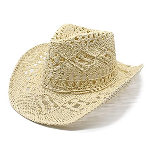 Strohhut Damen Panamahut Cowboy Trilby Hut Sommerhut Westernhut Sonnenschutz Strandhut Weiche Atmungsaktive Strohmütze für Outdoor Strand Urlaub Angeln von Generic