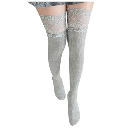 Stützstrümpfe Damen Lang Kuschelsocken mit Spitze Dirndl Strümpfe Super Weich Kuschelsocken Overknees Strümpfe Einfarbig Reisestrümpfe für Oktoberfest Halloween Weihnachten Kostüm von Generic
