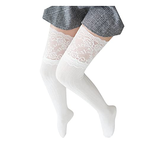 Stützstrümpfe Damen Lang Kuschelsocken mit Spitze Dirndl Strümpfe Super Weich Kuschelsocken Overknees Strümpfe Einfarbig Reisestrümpfe für Oktoberfest Halloween Weihnachten Kostüm von Generic
