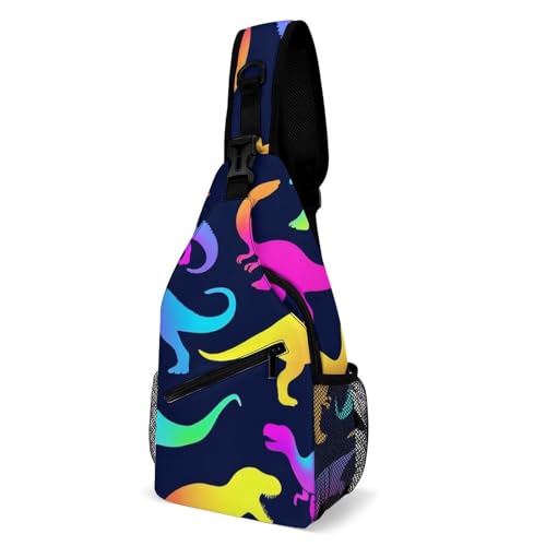 Stylisch Casual Daypack Lustige Neon-Dinosaurier Sling Rucksack Verstellbarer,Tragbare Rucksack für Einkaufen Sport Damen von Generic