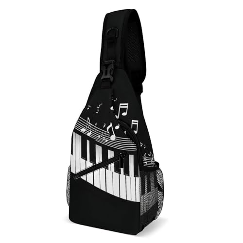 Stylisch Crossbody Bags Weiße Klaviertasten mit schwarzen Noten Sling Rucksack Anti-Diebstahl,Multipurpose Schultertasche für Herren Reisen Kletternoutdoor von Generic