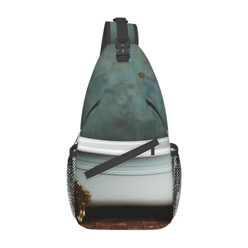 Stylisch Sporttasche Vintage Badewanne bedruckt Crossbody Bags Multipurpose,Verstellbarer Sling Rucksack für Kletternoutdoor Herren Outdoorsport von Generic