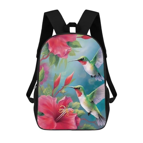 Stylischer Wanderrucksack Kolibris Rote Blume Hibiskus Laptoptasche Multifunktion Rucksack Für Job, Wandern, Reisen, 42X32X14Cm von Generic