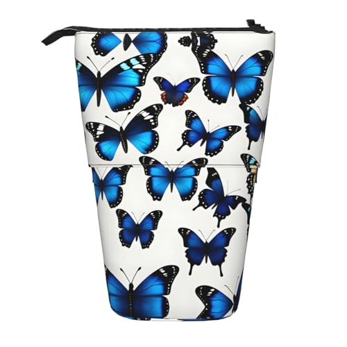 Stylisches Stifthalter Viele Blaue Schmetterlinge Federmappe Tragbar Bleistift Tasche für Erwachsene Damen Mädchen von Generic