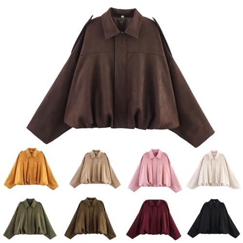 Suede Jacket Damen Leder Kurze Blouson Lederimitat Motorrad Cord Mode Jacke Bikerjacke von Generic