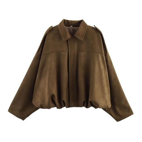 Suede Jacket Damen Leder Kurze Blouson Lederimitat Motorrad Cord Mode Jacke Bikerjacke von Generic