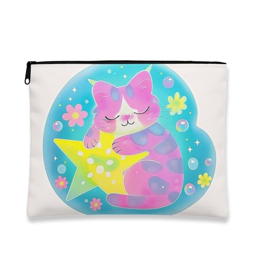 Süße Katzen-Make-up-Tasche, bunte Reise-Kosmetiktasche, Reisetasche für Frauen, tragbarer Organizer aus Segeltuch mit Reißverschluss, Kulturbeutel als Geburtstagsgeschenk, pfirsich, 7x9 Inch, Katze von Generic