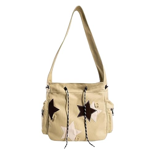 Süße Kawaii Star Canvas Messenger Bag Süße Tragetaschen kleine Schulter-Reise-Umhängetaschen für Frauen Vintage Taschen Damen Rot (Khaki, One Size) von Generic