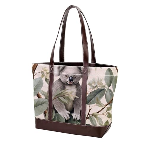 Süße Koala-Blätter-1959 Schulter-Geldbörsen für Damen, groß, weiches gewaschenes Leder und strapazierfähige Handtaschen, Multicolor 01, 33.8x12x31cm/13.3x4.7x12.2 in von Generic