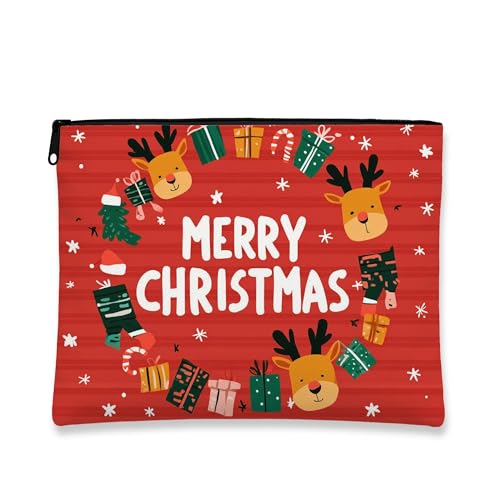 Süße Make-up-Tasche für Weihnachten, tragbare Reisetasche für Frauen, kleiner Organizer aus Segeltuch mit Reißverschluss, Kulturbeutel für die Hautpflege im Urlaub, Rot, 7x9 Inch, Weihnachten von Generic