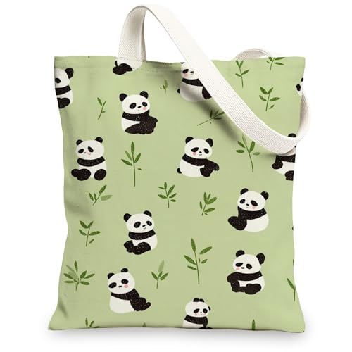 Süße Panda-Canvas-Tragetasche, umweltfreundlich, wiederverwendbar, leicht, grün, Schulterriemen, 33 x 38 cm von Generic