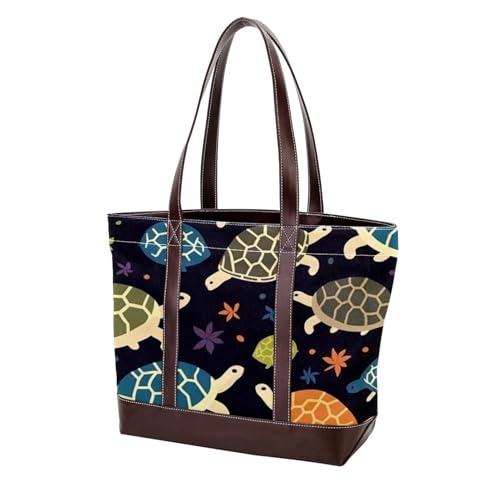 Süße Turtle-485 modische gewaschene strapazierfähige Ledergeldbörse für Damen, mit Tragegriff oben, mit Taschen, Reißverschluss, Mehrfarbig 04, 33.8x12x31cm/13.3x4.7x12.2 in von Generic