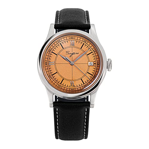 Sugess 38 mm Möwe ST2130 Uhrwerk Kleid Herrenuhr Kuppel Saphirglas Automation Mechanische Armbanduhren, Orange/Abendrot im Zickzackmuster (Sunset Chevron), Benutzerdefiniert von Generic