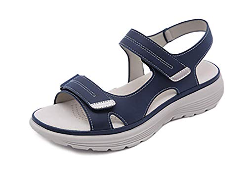 Summerer Damen Sandalen Wandersandalen Weit Outdoor Mädchen Sport Sommer Flache Strand Wasserschuhe Offene Spitze Verstellbare Wanderschuhe,Blau,34 (Blue 34 EU) von Generic