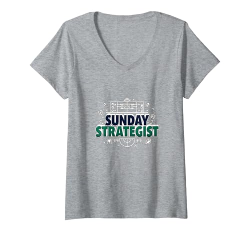 Sunday Strategist: Fantasy Football Herren Spielplan T-Shirt mit V-Ausschnitt, Damen, Grau Meliert, S von Generic
