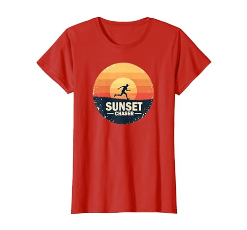 Sunset Chaser Runner Outdoor-Abenteuer im Retro-Look T-Shirt, Damen, Rot, L von Generic