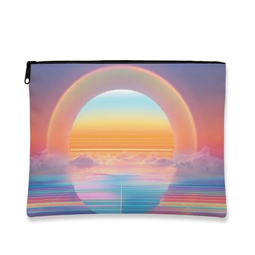 Sunset Kosmetik-Reisetasche, Retro-Farbverlauf, Make-up-Tasche mit Reißverschluss für Damen, kleiner Canvas-Organizer für Urlaub, Hautpflege, Sommer-Party-Geschenk, Abendrot, 7x9 Inch, Sonne von Generic