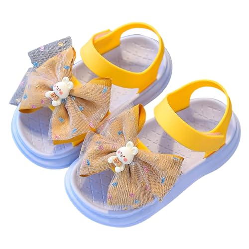 Super Fit Sandale Mode Frühling Sommer Zehe einfarbig Schleife Kinder Freizeitschuhe Kids 35 (Yellow, 28 Little Child) von Generic