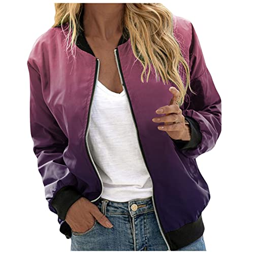 Super Leichte Bomberjacke Damen Softshelljacke Blumenmuster Windjacke Reißverschluss Leichte Bomberjacke mit Taschen Bequem Oberteile Tops Langarm Tops Oberteile mit Tasch von Generic