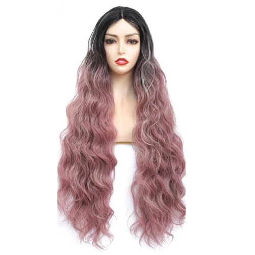 Super lange synthetische Spitzenperücke für schwarze Frauen Körperwelle Mittelteil Weiche natürliche glueless Haarperücke von Generic
