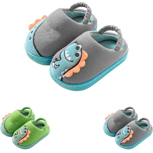 Superfit Hausschuhe Jungen Mädchen Süß Dino Flauschige Pantoffel Slippers Kinder Winter Warme Gepolsterte Plüsch Pantoffeln Indoor Rutschfester Tierpantoffel Hausschuhe für (Green, 23.5 Infant) von Generic