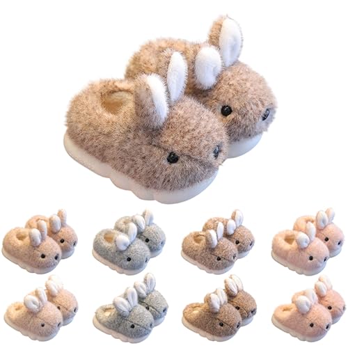 Superfit Hausschuhe Mädchen Süß Hase Plüsch Pantoffeln Geschlossen Winter Weiche Flauschig Hausschuhe Bequem Warme Indoor Outdoor Rutschfester Plüsch Hausschuh für Kinder (Brown, 26 Toddler) von Generic