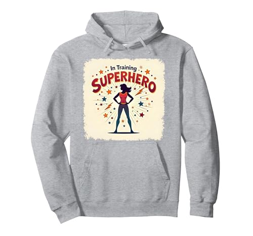 Superheld in Training Empowering Women Retro Comic Style Pullover Hoodie, Unisex für Erwachsene, Grau Meliert, XL von Generic
