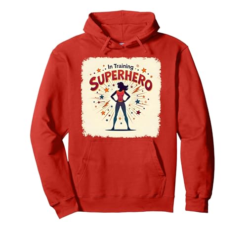 Superheld in Training Empowering Women Retro Comic Style Pullover Hoodie, Unisex für Erwachsene, Rot, XXL von Generic
