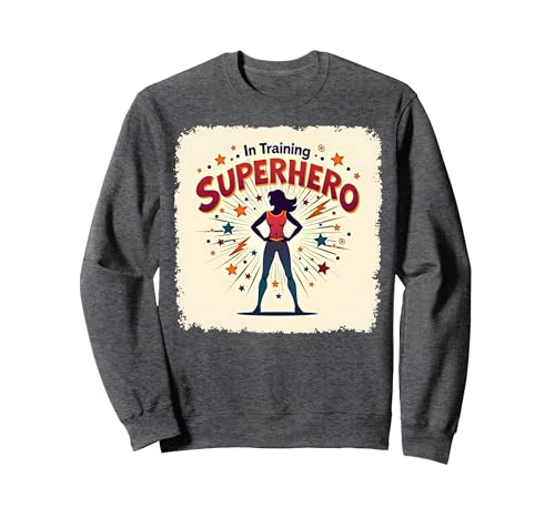 Superheld in Training Empowering Women Retro Comic Style Sweatshirt, Unisex für Erwachsene, Anthrazit Meliert, S von Generic