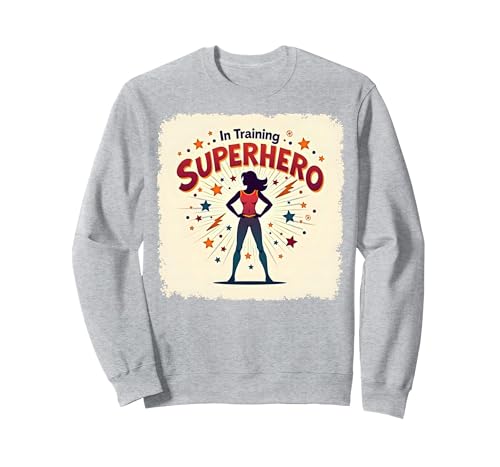 Superheld in Training Empowering Women Retro Comic Style Sweatshirt, Unisex für Erwachsene, Grau Meliert, S von Generic