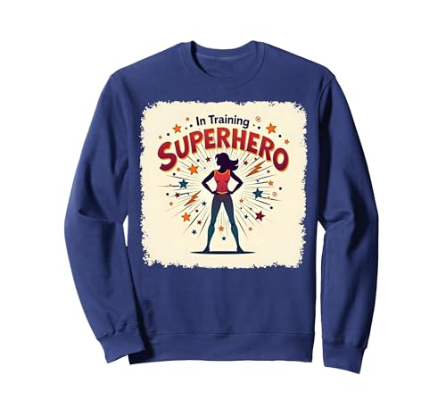 Superheld in Training Empowering Women Retro Comic Style Sweatshirt, Unisex für Erwachsene, Marineblau, L von Generic