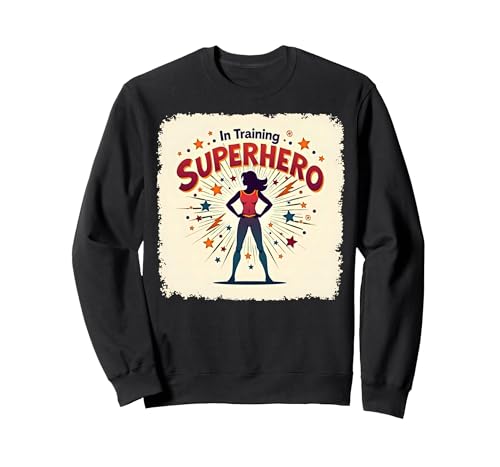 Superheld in Training Empowering Women Retro Comic Style Sweatshirt, Unisex für Erwachsene, Schwarz, M von Generic