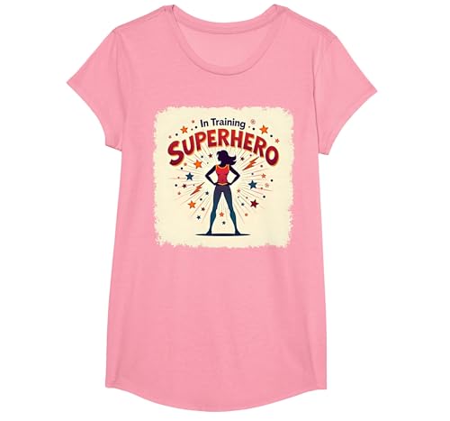 Superheld in Training Empowering Women Retro Comic Style T-Shirt, Girls, Rosa, Mittel von Generic