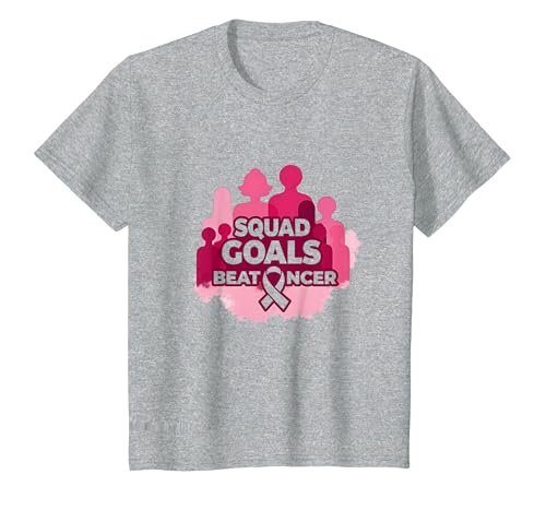 Support Squad Brustkrebs: Squad Goals Beat Cancer T-Shirt, Kinder, Grau Meliert, 128 von Generic