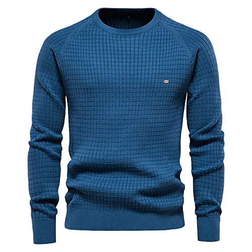 Sweater Herren Slim Fit Mode Jacquard Strickpullover Herren Casual Rundhals Einfarbig Langarm Pullover Herren Jugend Täglicher Verschleiß All-Match Knit Sweater Herren E-Blue M von Generic