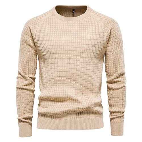 Sweater Herren Slim Fit Mode Jacquard Strickpullover Herren Casual Rundhals Einfarbig Langarm Pullover Herren Jugend Täglicher Verschleiß All-Match Knit Sweater Herren G-Apricot M von Generic