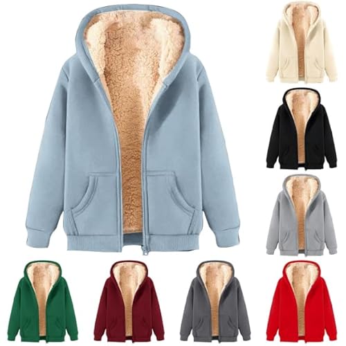 Sweatjacke Damen Einfarbig Kapuzenjacke Thermofleece Gefüttert Jacke Oversize Sweatshirt Winter Übergangsjacke Reißverschluss Mantel Kapuze Tasche Hoodie Große Größen Outerwear Damenjacke Cardigan von Generic