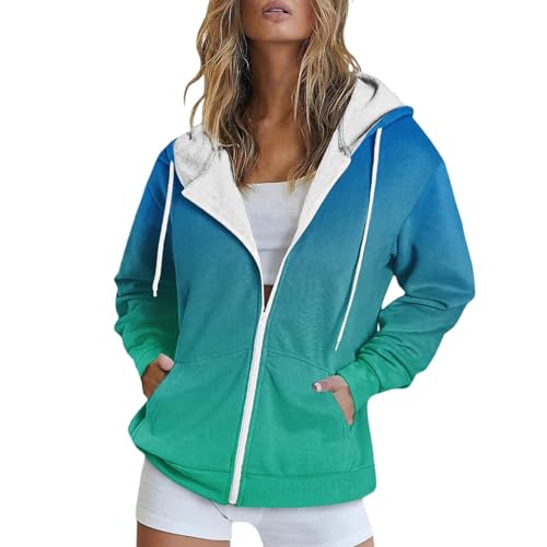 Sweatjacke Damen Freizeit Kapuzenpullover Y2k Sweatshirt Farbverlauf Leichter Langarm Tops Jacke mit Kapuze High Street Zipper Hoodie Casual Pullover Sweatshirts von Generic