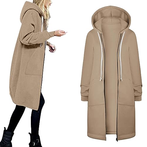 Sweatjacke Damen Große Größen 2024 Kapuzenjacke Casual Lange Hoodie Kapuzenpullover Warm Winterjacke Zip Sweatshirt Mit Kapuze Mode Lose Mantel Jacke Outwear von Generic