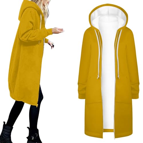 Sweatjacke Damen Lang Kapuzenjacke Long Jacke mit Kapuze Oversize Sweatmantel Warm Langarm Hoodie mit Reißverschluss Cardigan Übergang Longjacke Überziehjacke Wanderjacke 17 Gelb 4XL Sweatjacke Damen Lang Kapuzenjacke Long Jacke mit Kapuze Oversize Sweatmantel Warm Langarm Hoodie mit Reißverschluss Cardigan Übergang Longjacke Überziehjacke Wanderjacke 17 Gelb 4XL von Generic