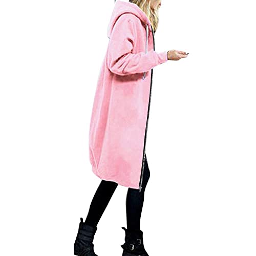 Sweatjacke Damen Lang Kapuzenjacke Long Jacke mit Kapuze Oversize Sweatmantel Warm Langarm Hoodie mit Reißverschluss Cardigan Übergang Longjacke Überziehjacke Wanderjacke 19 Rosa M von Generic