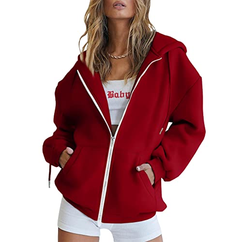 Sweatjacke Damen Oversize Pullover Sweatshirt Jacke Mit Kapuze Sportjacke Damen Zipper Hoodie Kapuzenjacke Langarm Sweatshirt Sport Style Casual Kapuzenpullover Mit Reißverschluss von Generic