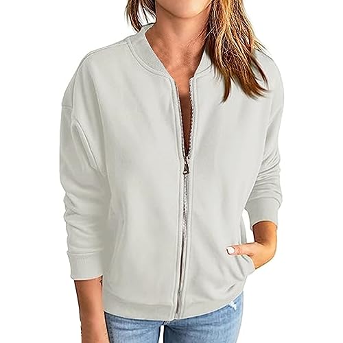 Sweatjacke Damen Weiss Ohne Kapuze: Kapuzenjacke Damen Langarm Kapuzenpullover Hoodie Sweatshirt Mit Kapuze Sportjacke Mit Reißverschluss Outdoor Fitness Training Jogging Sport Style Übergangsjacke von Generic